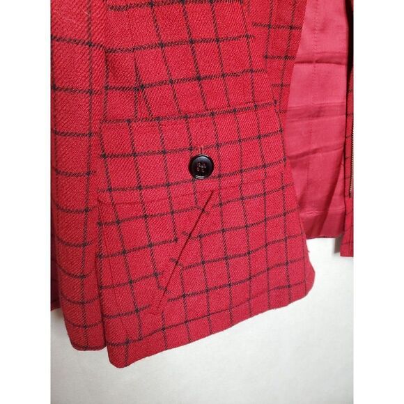 Lauren Ralph Lauren Window Pane Plaid Academia Red Wool Blazer Full Zip Jacket - Picture 5 of 11